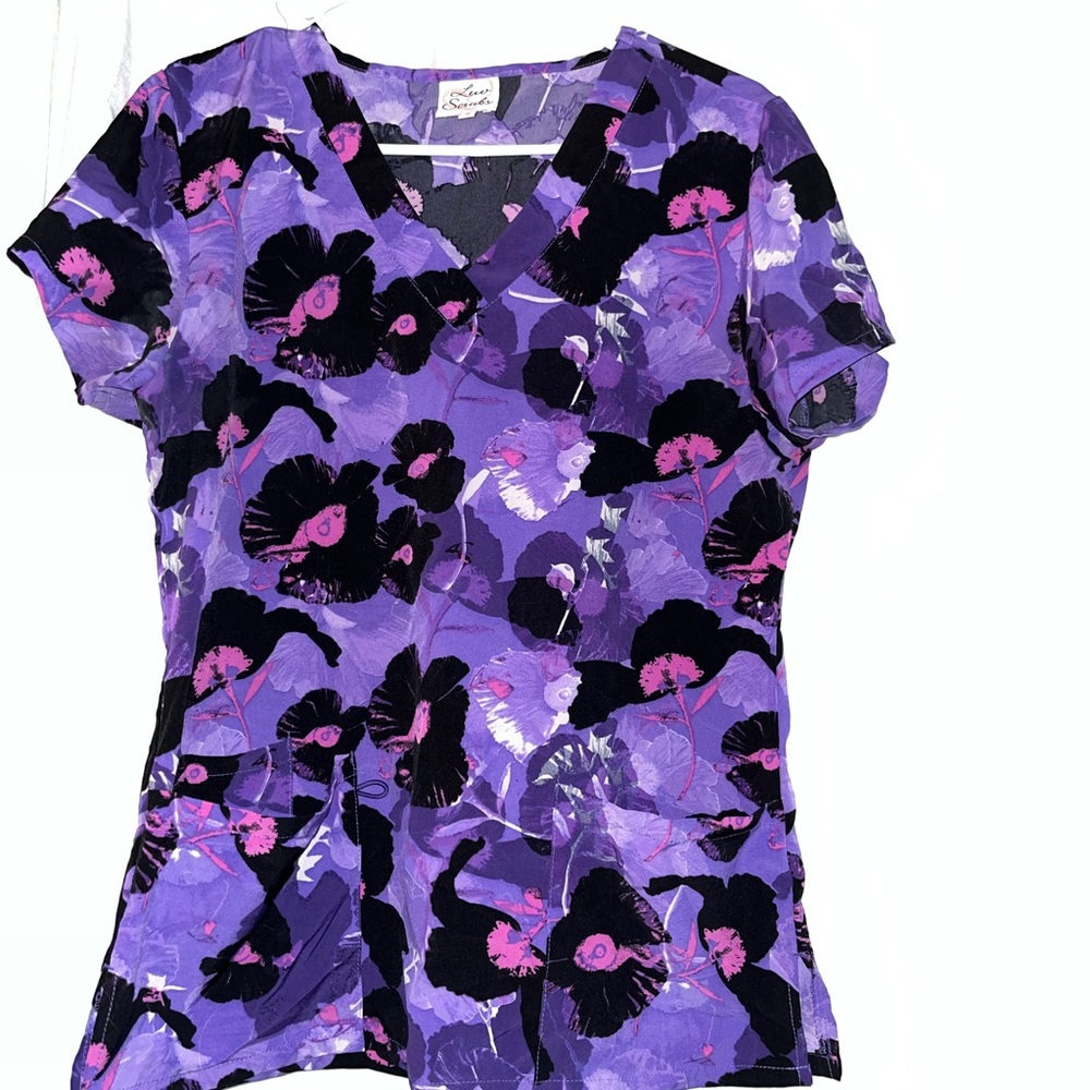 Purple floral scrub top